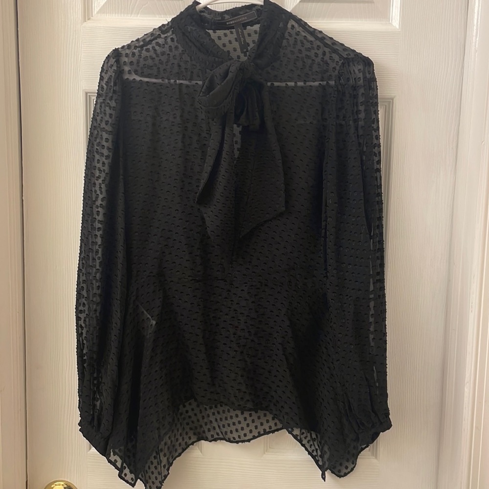 Beautiful see through black bow blouse BCBG size xs